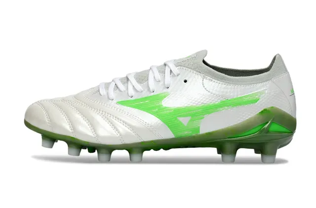 Mizuno Copa Zapatos de fútbol Blanco Verde Cuero Quilted Superior Acento Logo Wave Firm Ground 7