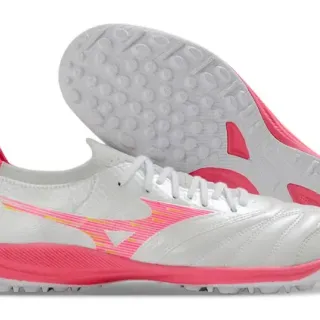 Mizuno White Pink Low-Cut Synthetic Upper Quilted Stitching Detail Turf Soccer Shoes