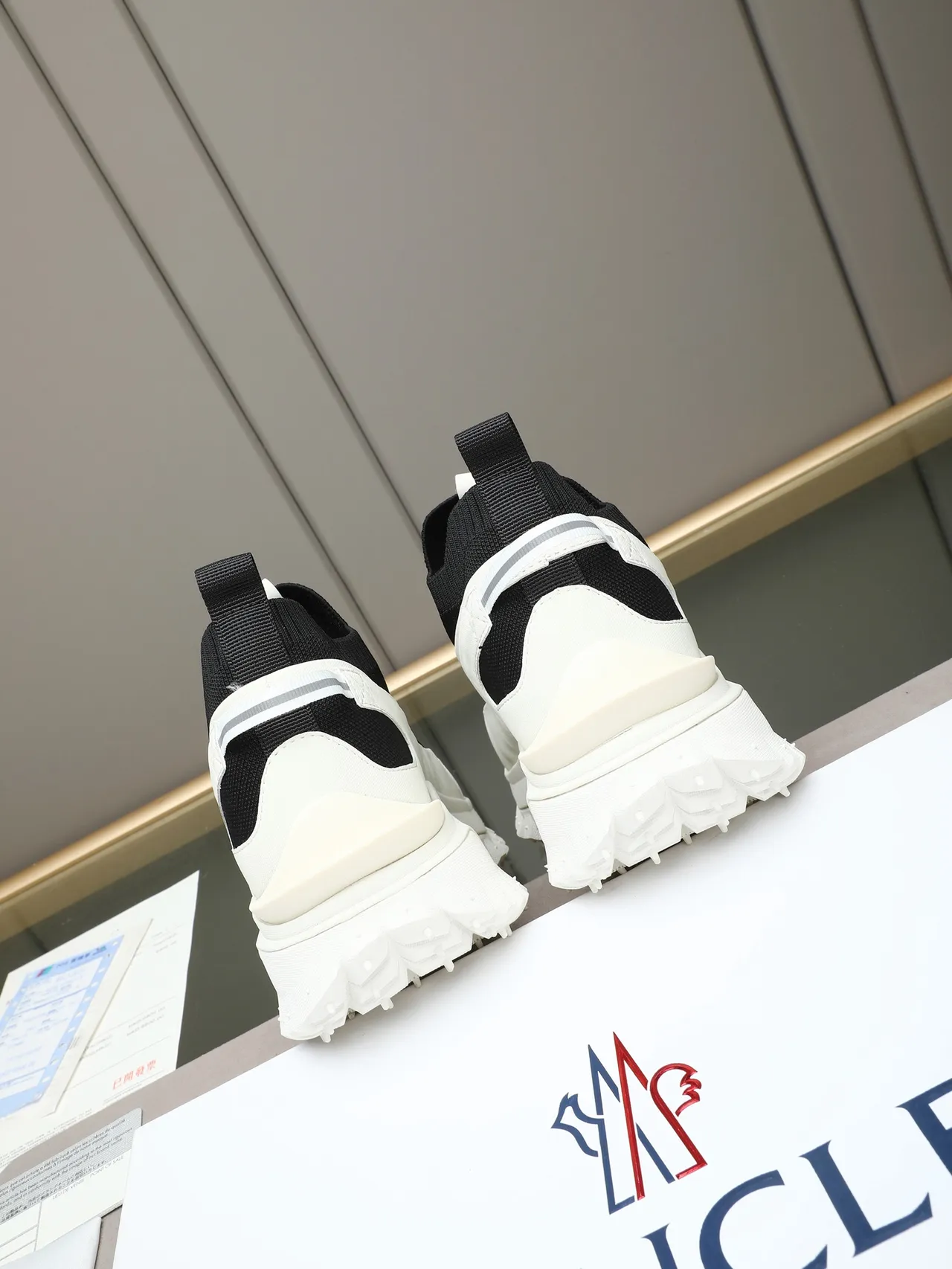 Moncler Black White Sock-Knit Upper Slip-On Construction Sneakers 3