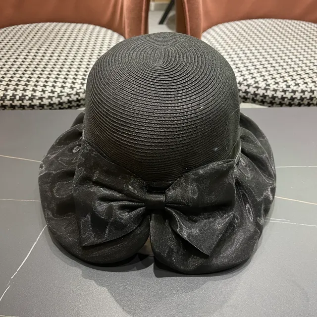 Moncler Fedora preto coroa de palha trançada borda ruffle de cetim 7