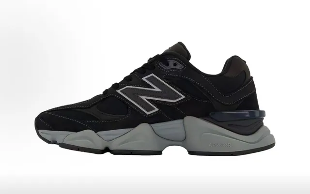 New Balance أحذية رياضية سوداء رمادية سولا متعددة الطبقات جزء علوي من مواد مختلطة حذاء كاجوال سميك 5