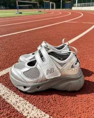 New Balance Argent Noir Fermeture Sangle Velcro Supérieure Maille Métallique Sneakers Lifestyle 3