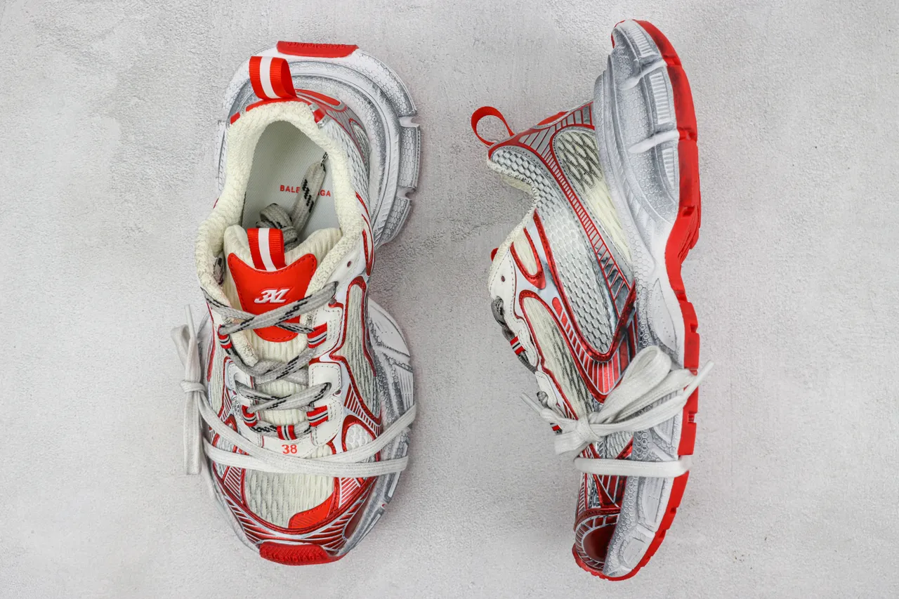 New Balance Silver Red Midsole Mesh And Synthetic Overlay Chunky Sneakers 3