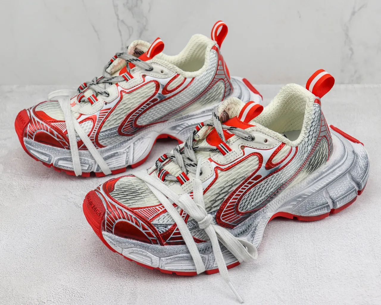 New Balance Silver Red Midsole Mesh And Synthetic Overlay Chunky Sneakers 4