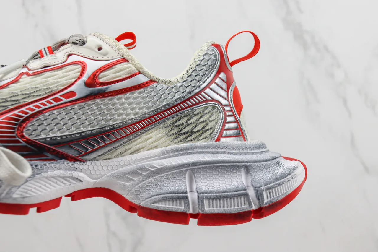 New Balance Silver Red Midsole Mesh And Synthetic Overlay Chunky Sneakers 7