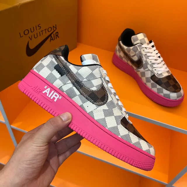 Nike Air Force 1 Damier Check Pink Sole Lifestyle Sneakers 5