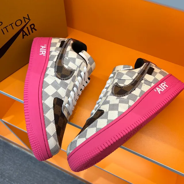 Nike Air Force 1 Damier Check Pink Sole Lifestyle Sneakers 7