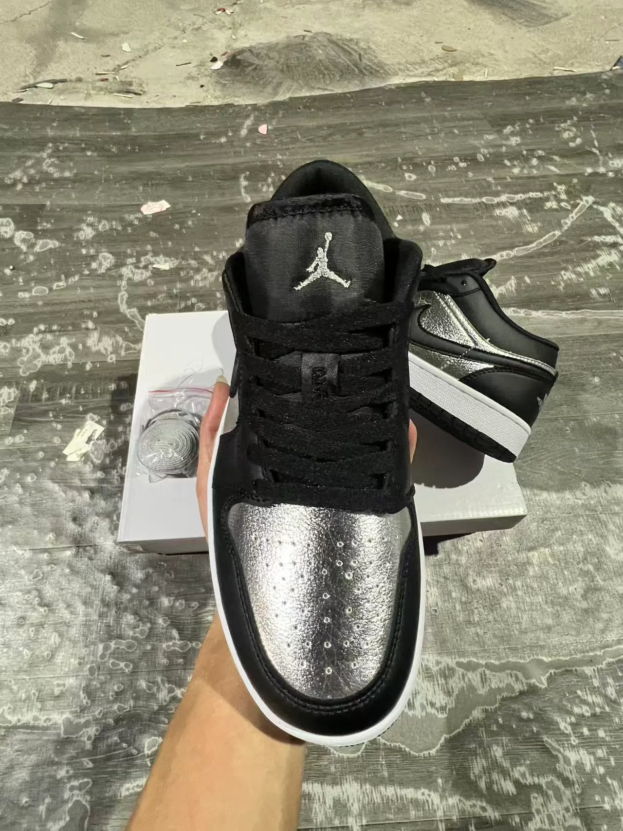 Nike Air Jordan 1 Low Metallic Silver Black Lifestyle Sneakers 3