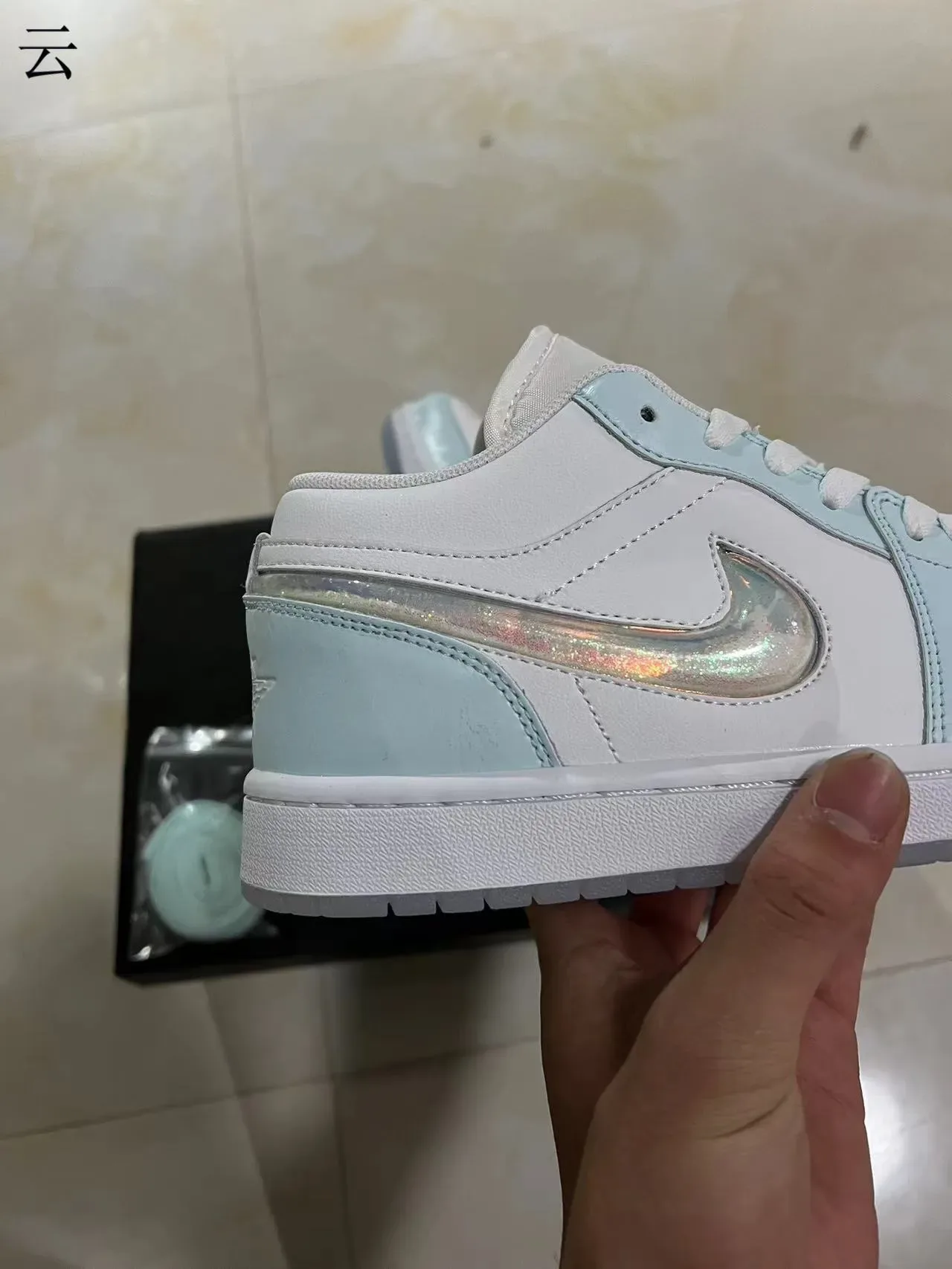 Nike Air Jordan 1 Low White Light Blue Holographic Lifestyle Sneakers 7