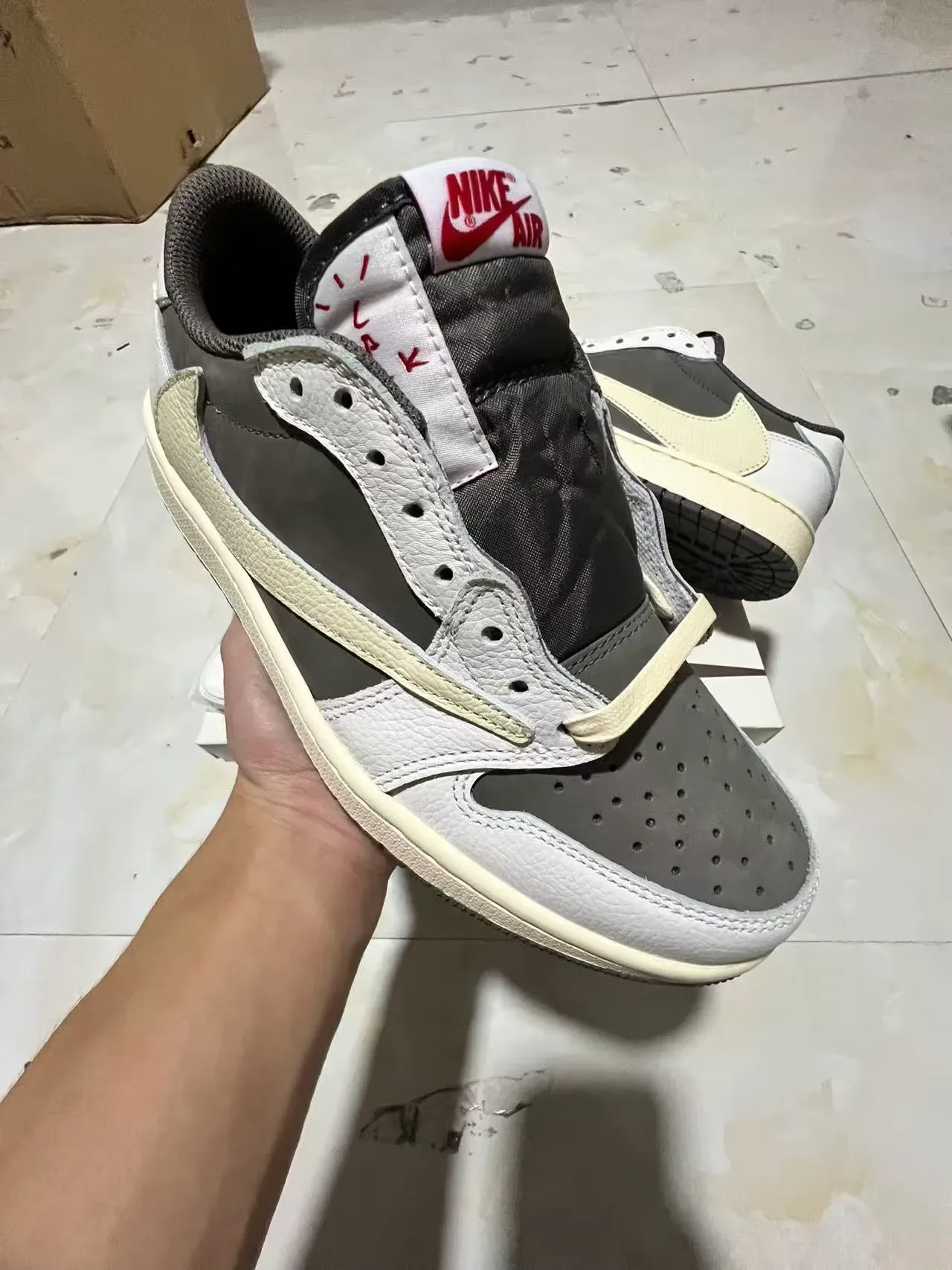 Nike Air Jordan 1 White Gray Low-Top Layered Leather And Suede Lifestyle Sneakers 2