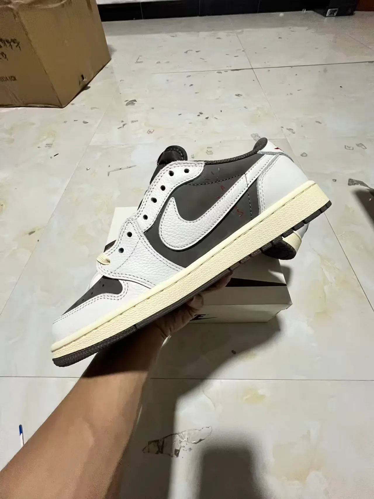 Nike Air Jordan 1 White Gray Low-Top Layered Leather And Suede Lifestyle Sneakers 5