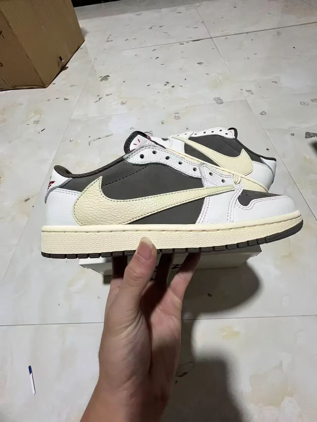 Nike Air Jordan 1 White Gray Low-Top Layered Leather And Suede Lifestyle Sneakers 7