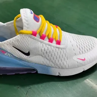 Nike Air Max 270 Branco Azul Claro Rosa Amarelo Tênis de corrida
