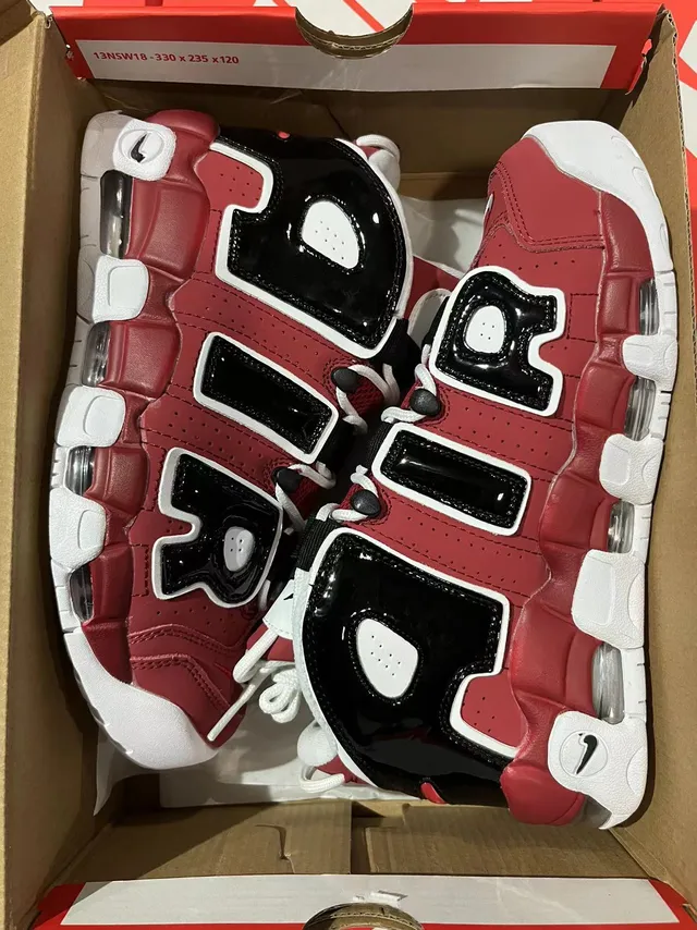 Nike Air More Uptempo लाल काला सफेद बास्केटबॉल जूते 6