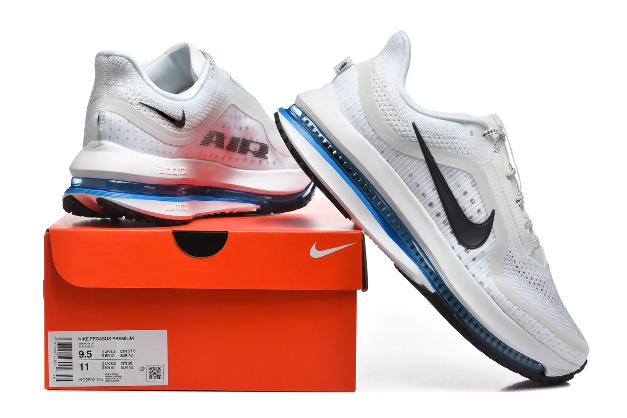 Nike Air Zoom Pegasus 白色蓝色工程网面鞋面全长可见单元跑鞋 8