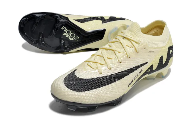 Nike Beige Noir Tricot Supérieur Air Zoom Cushioning Terrain Firme Chaussures de Football 3