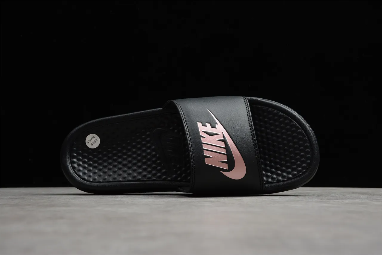 Nike Benassi Black Pink Single-Strap Molded Footbed Slippers 9