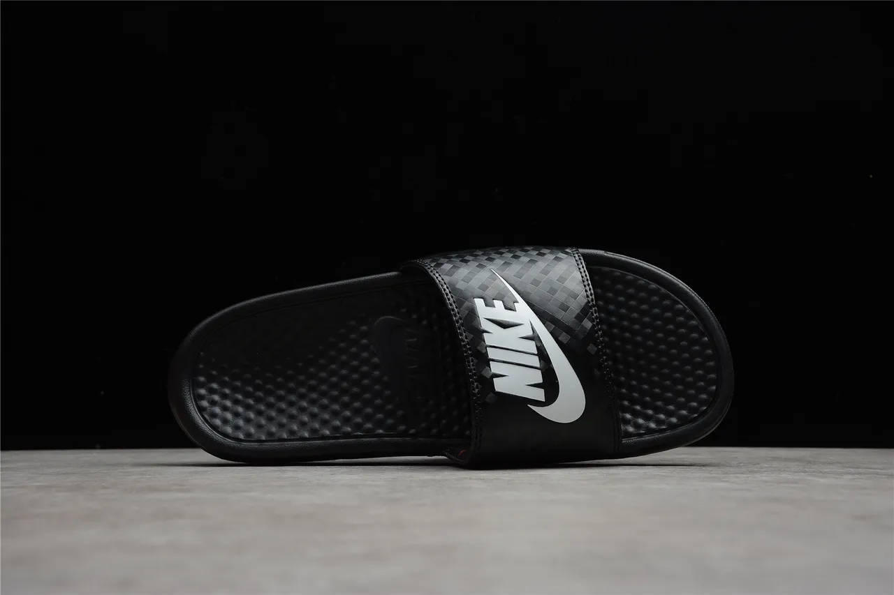 Nike Benassi JDI Black Checkered Strap Slippers 4