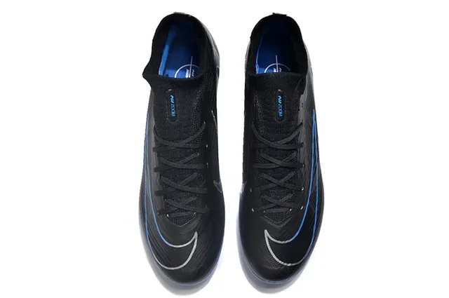 Nike Noir Bleu High-Cut Flyknit Collar Carbon-Fiber Textured Upper Superficie Firme Chaussures de Football 2
