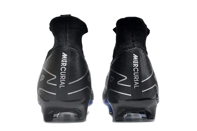Nike Noir Bleu High-Cut Flyknit Collar Carbon-Fiber Textured Upper Superficie Firme Chaussures de Football 4