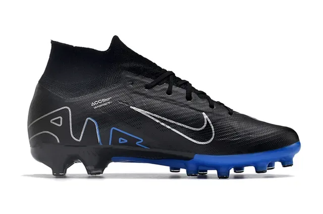 Nike Noir Bleu High-Cut Flyknit Collar Carbon-Fiber Textured Upper Superficie Firme Chaussures de Football 7