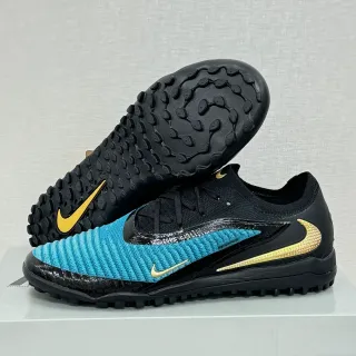 Nike Black Blue Low-Cut Knit Upper Ribbed Forefoot Panel Turf Soccer Shoes