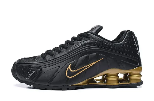 Nike Black Gold Perforated Leather Upper Shox Column Cushioning Lifestyle Sneakers 2
