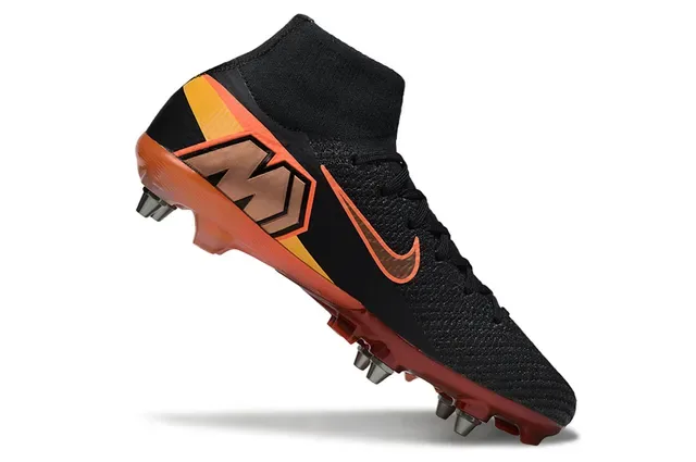 Nike Noir Orange High-Cut Sock-Fit Upper Flyknit Construction Firm-Ground Chaussures de football 2