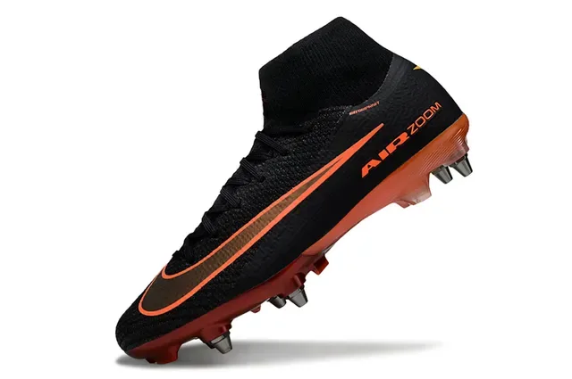 Nike Noir Orange High-Cut Sock-Fit Upper Flyknit Construction Firm-Ground Chaussures de football 3