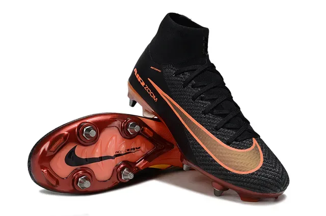 Nike Noir Orange High-Cut Sock-Fit Upper Flyknit Construction Firm-Ground Chaussures de football 4