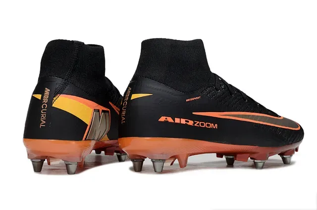Nike Noir Orange High-Cut Sock-Fit Upper Flyknit Construction Firm-Ground Chaussures de football 5