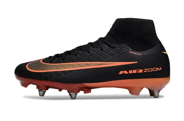 Nike Noir Orange High-Cut Sock-Fit Upper Flyknit Construction Firm-Ground Chaussures de football 7
