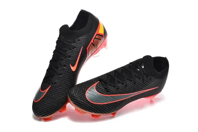 Nike Chaussures de football noir rouge Flyknit, tige basse, pour terrain ferme 2