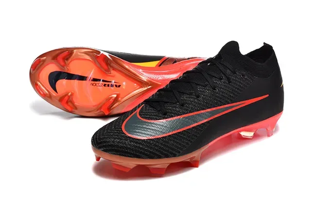 Nike Chaussures de football noir rouge Flyknit, tige basse, pour terrain ferme 6