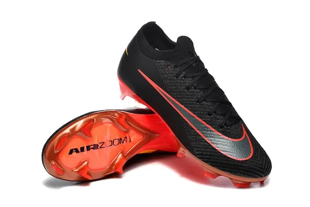 Nike Chaussures de football noir rouge Flyknit, tige basse, pour terrain ferme 7