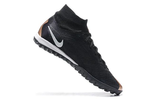 Nike Preto e Prata Alto Ajuste Meia Superior de Malha Grama Artificial Sapatos de Futebol 3