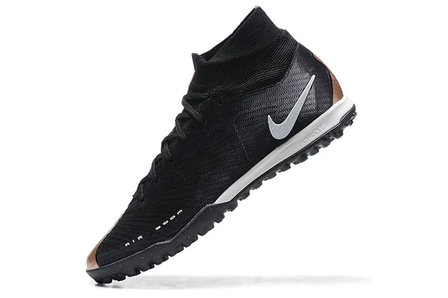 Nike Preto e Prata Alto Ajuste Meia Superior de Malha Grama Artificial Sapatos de Futebol 4