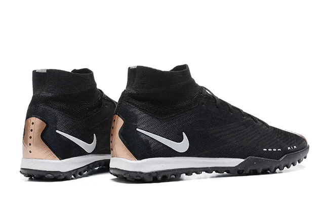 Nike Preto e Prata Alto Ajuste Meia Superior de Malha Grama Artificial Sapatos de Futebol 5