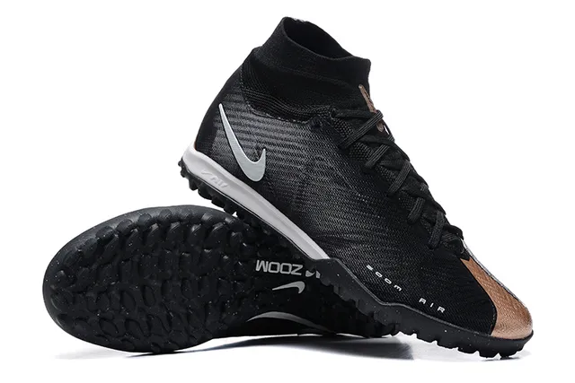 Nike Preto e Prata Alto Ajuste Meia Superior de Malha Grama Artificial Sapatos de Futebol 6