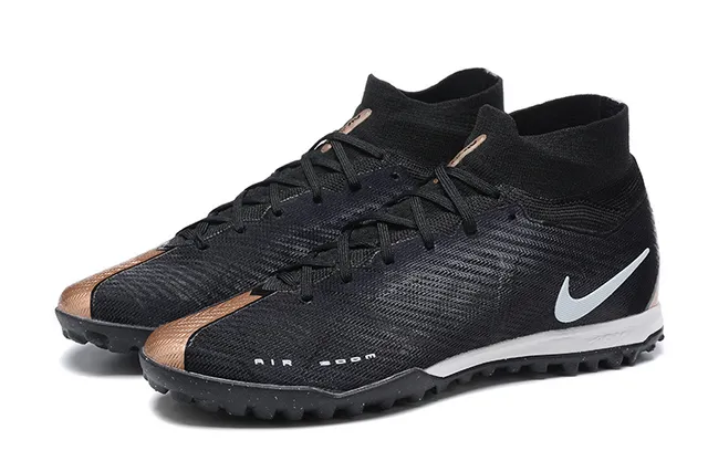 Nike Preto e Prata Alto Ajuste Meia Superior de Malha Grama Artificial Sapatos de Futebol 8