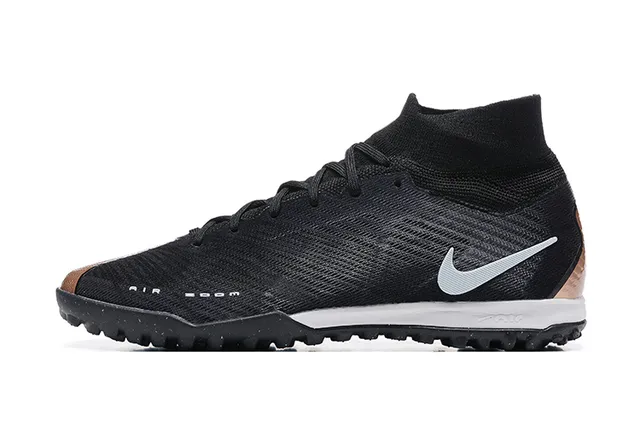 Nike Preto e Prata Alto Ajuste Meia Superior de Malha Grama Artificial Sapatos de Futebol 10