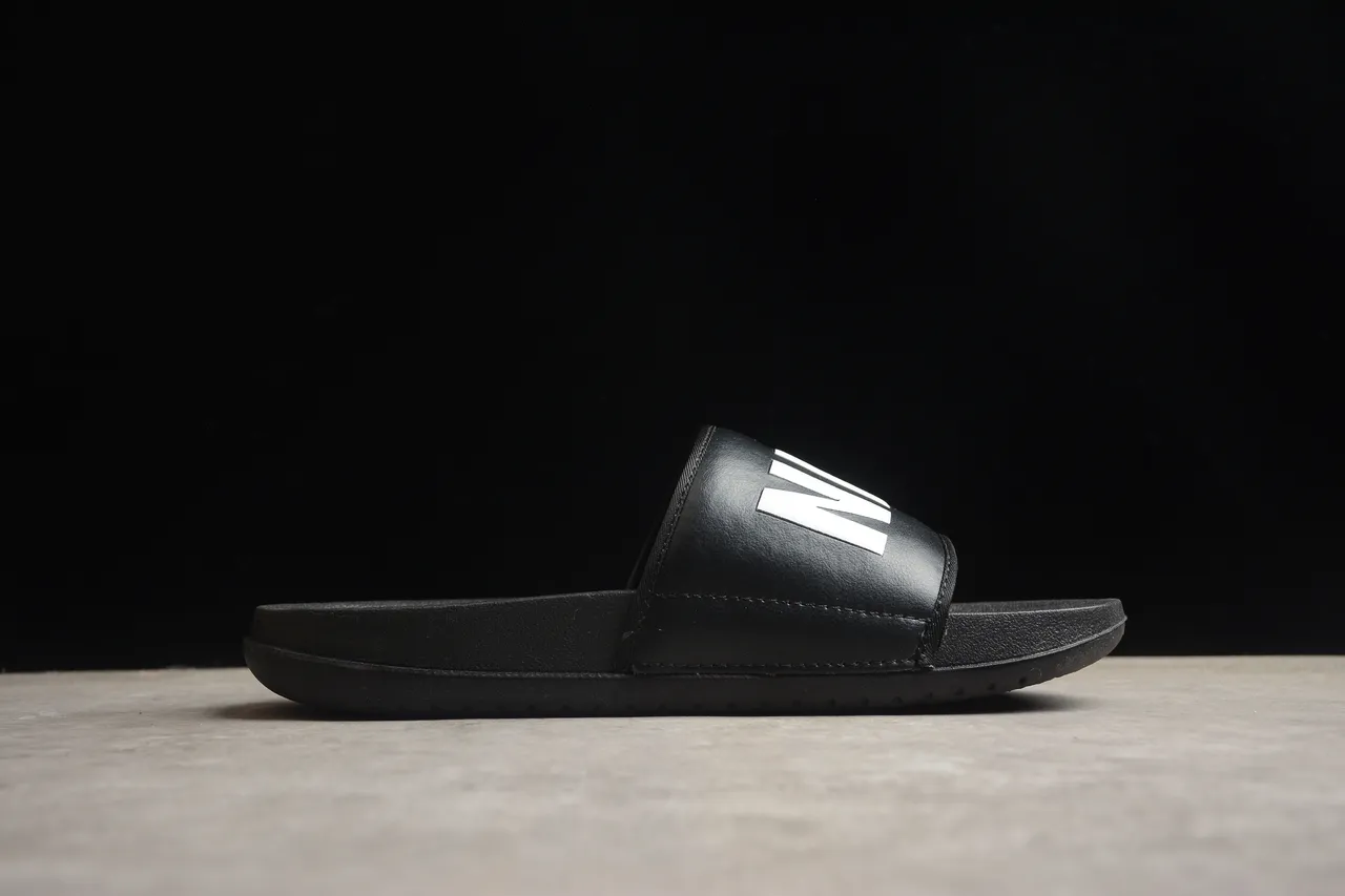 Nike Black White Molded EVA Sole Single Wide Strap Slippers 12