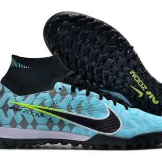Nike Blue Black Low-Cut Sock-Fit Collar Geometric Knit Upper Turf Soccer Shoes