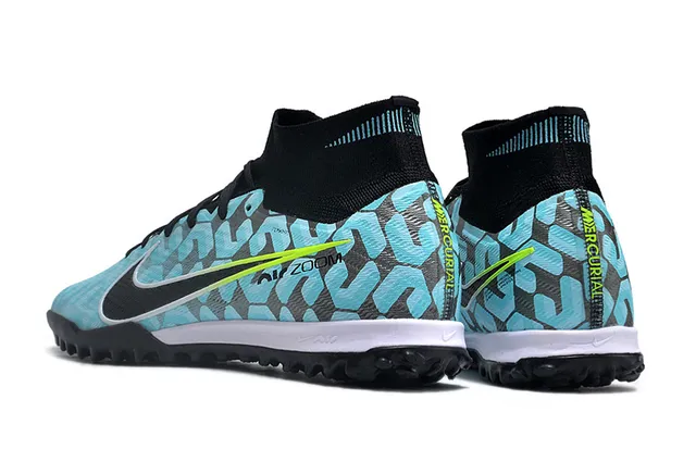 Nike Blue Black Low-Cut Sock-Fit Collar Geometric Knit Upper Turf Soccer Shoes 4