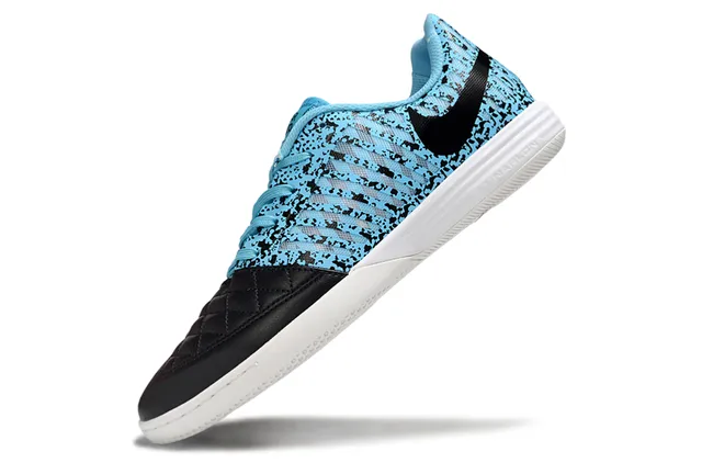 Nike zapatillas de fútbol indoor con empeine Flyknit azul negro moteado, capucha de cuero acolchado en la punta 3
