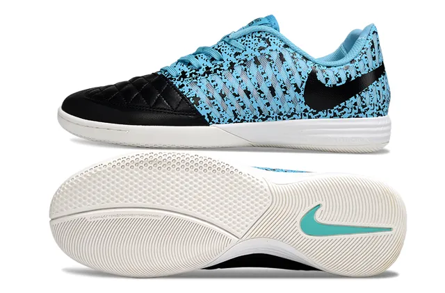 Nike zapatillas de fútbol indoor con empeine Flyknit azul negro moteado, capucha de cuero acolchado en la punta 6