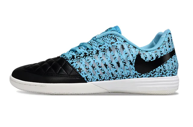 Nike zapatillas de fútbol indoor con empeine Flyknit azul negro moteado, capucha de cuero acolchado en la punta 7