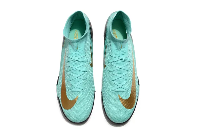 Nike Blue Gold Sock-Fit Knit Upper High-Top Ankle Collar Turf Soccer Shoes 2