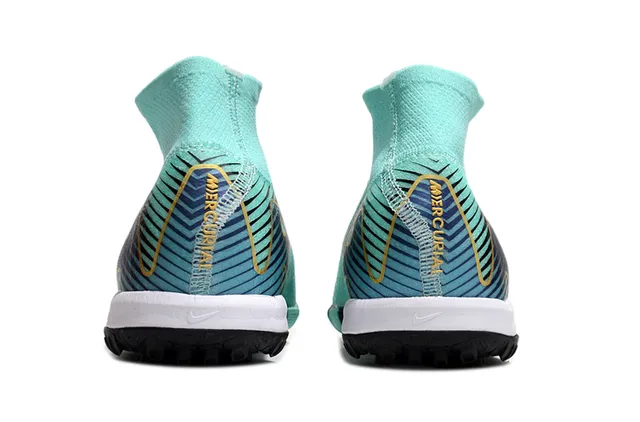 Nike Blue Gold Sock-Fit Knit Upper High-Top Ankle Collar Turf Soccer Shoes 4