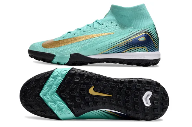 Nike Blue Gold Sock-Fit Knit Upper High-Top Ankle Collar Turf Soccer Shoes 5